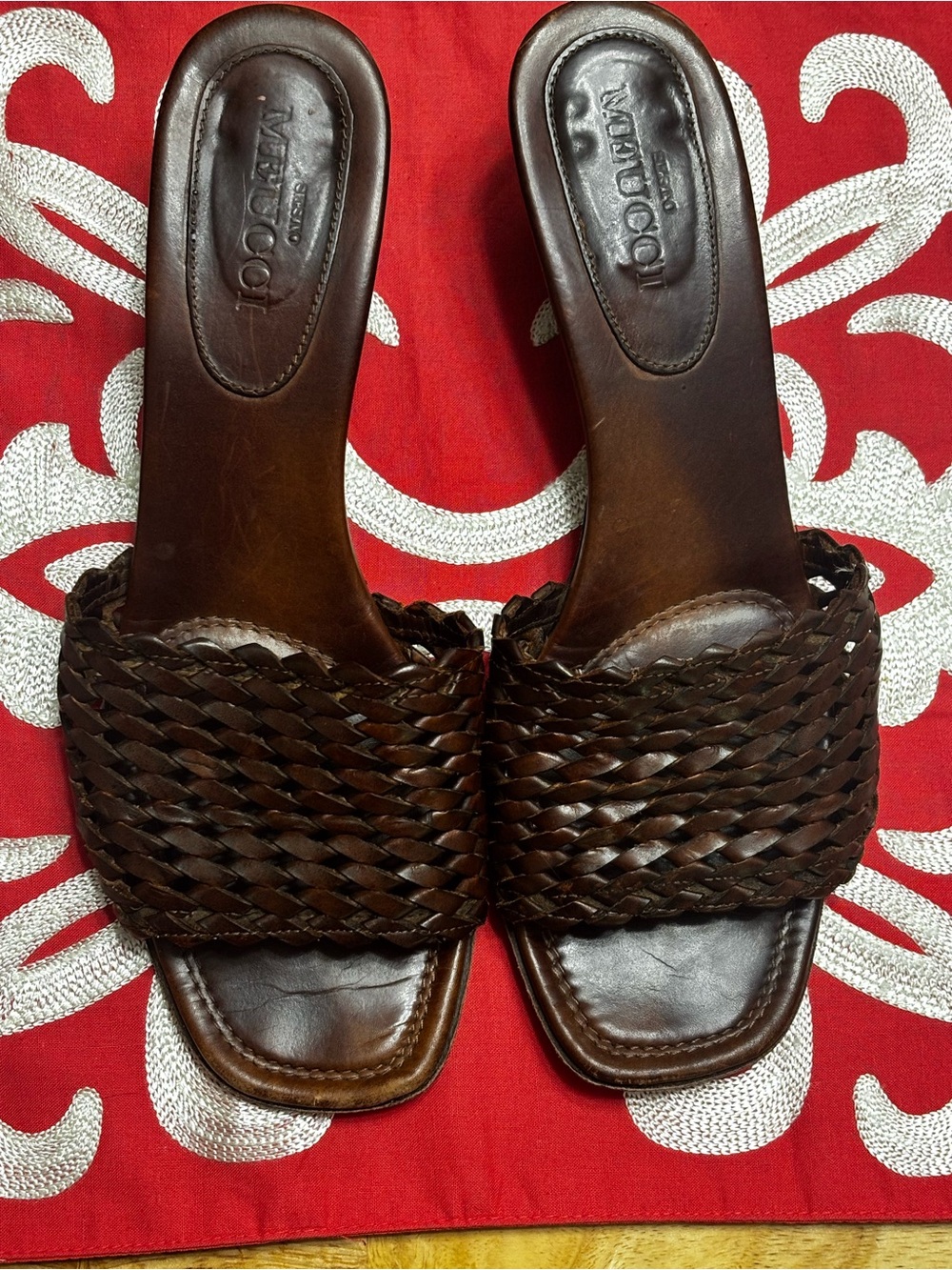 SESTO MEUCCI -Sailor - Brown Woven Leather Slide wedges